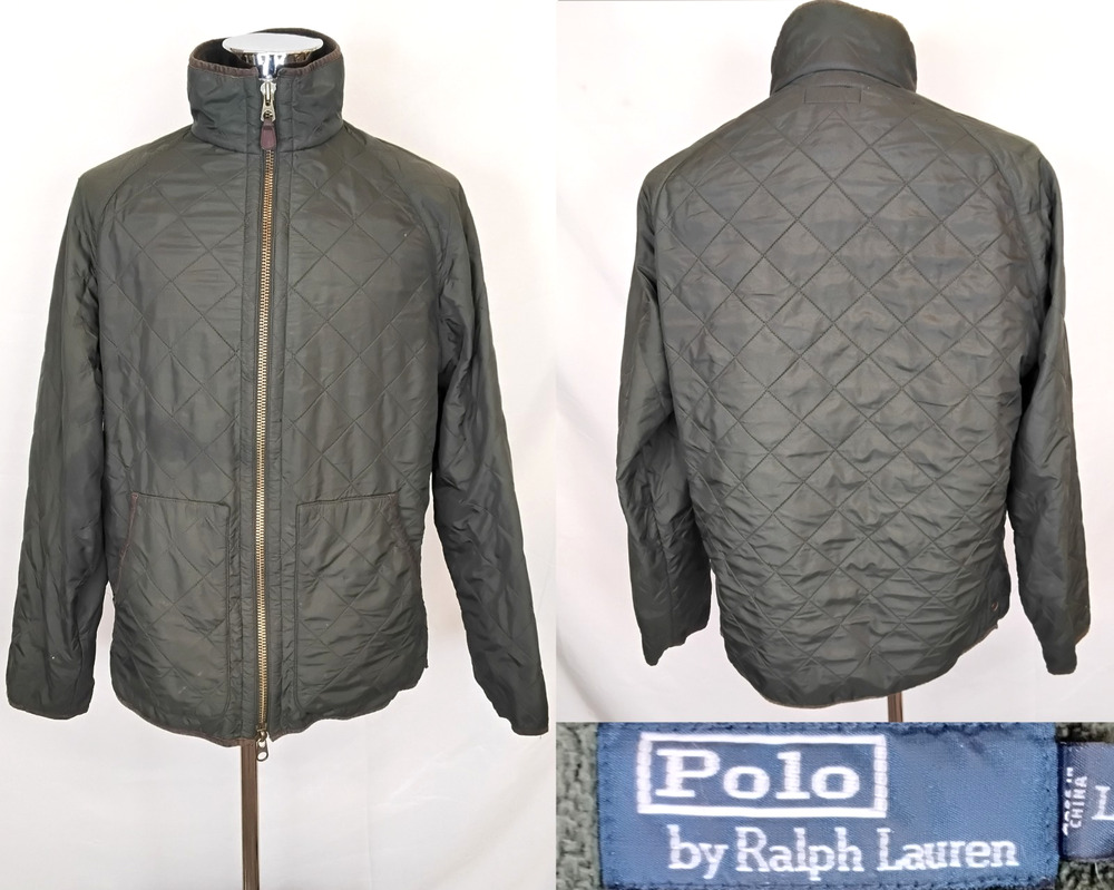 Vintage Polo by Ralph Lauren Quilted Jacket Men's L Green Fleece Lined #J5972